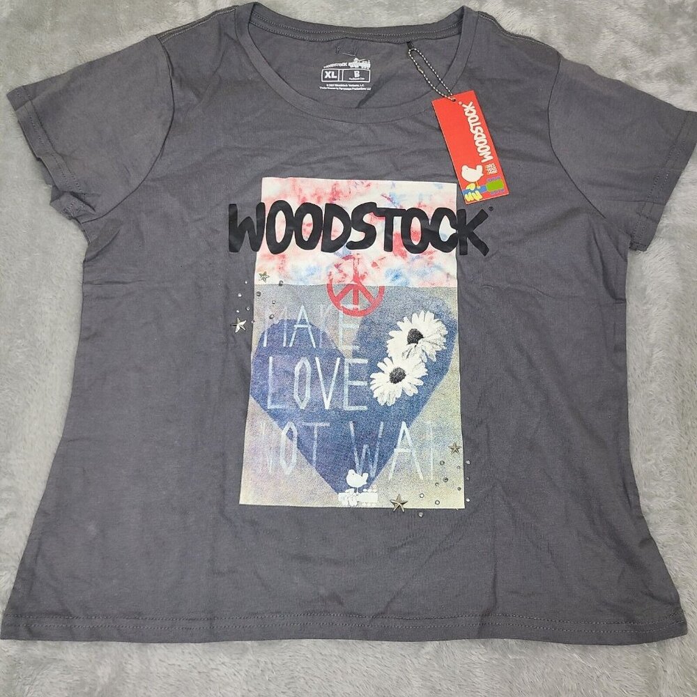 Woodstock Floral Peace Kids Youth T Shirt Licensed Music Rock Band‎ Tee Gray XL